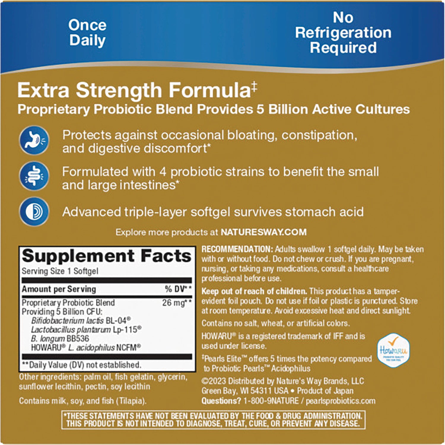 ET428 | Back of probiotic supplement box showing Extra Strength Formula text, Supplement Facts panel and usage recommendations