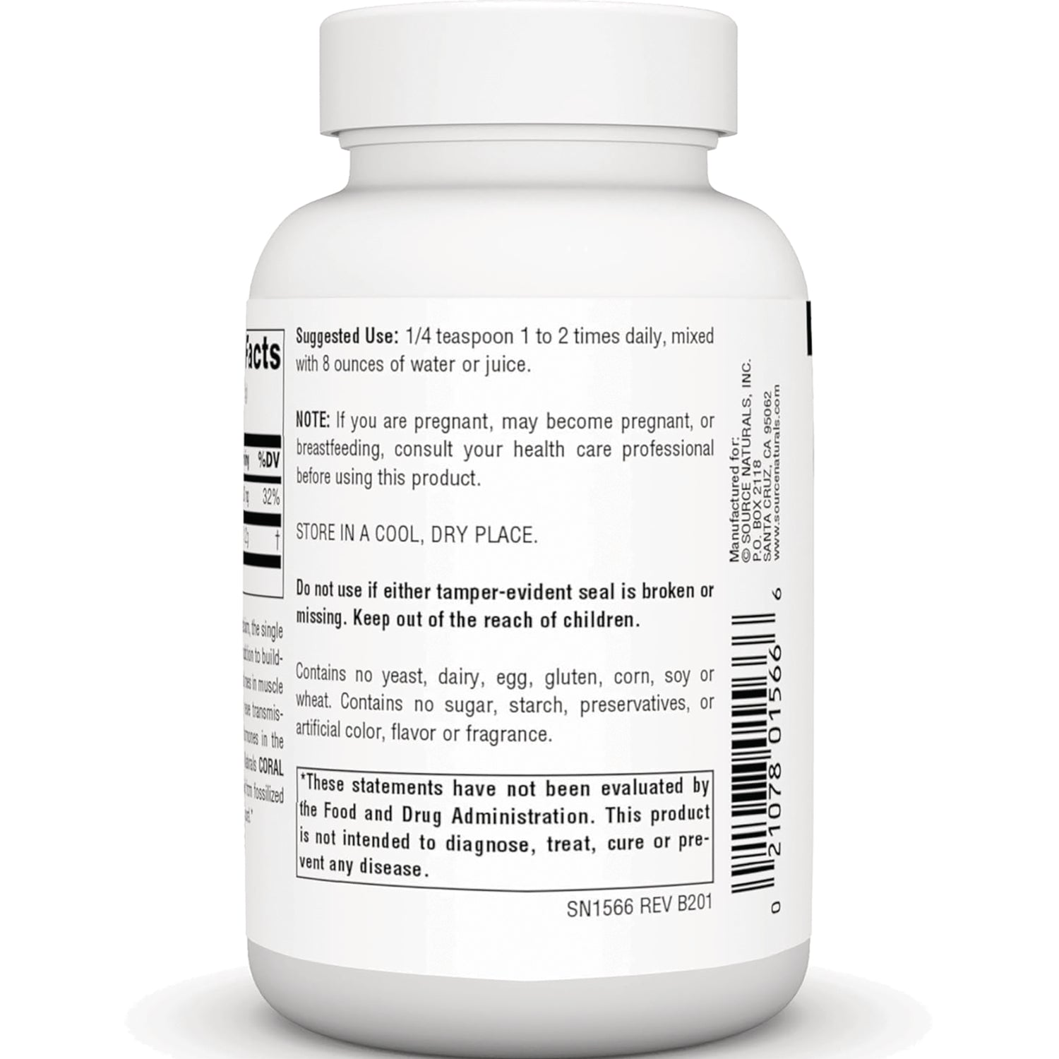 SN614 | Back label with suggested use, warnings, and FDA disclaimer on supplement bottle