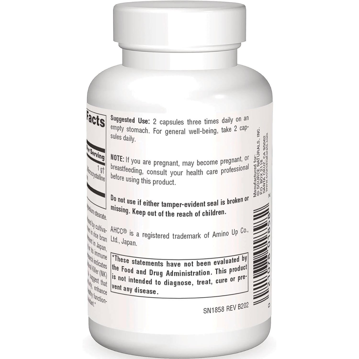 SN634 | Back label with suggested use, warnings, FDA disclaimer, and barcode