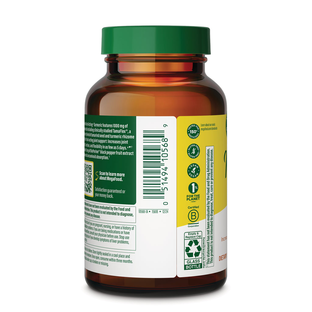 MGF144 | back of amber supplement bottle showing barcode, recycling and certification icons and label text - Thumbnail