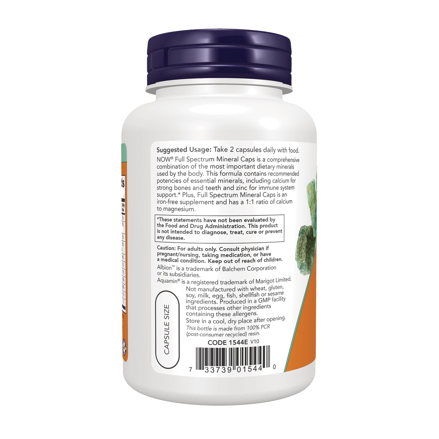 NWF674 | back label of white supplement bottle showing suggested usage, warnings, and barcode