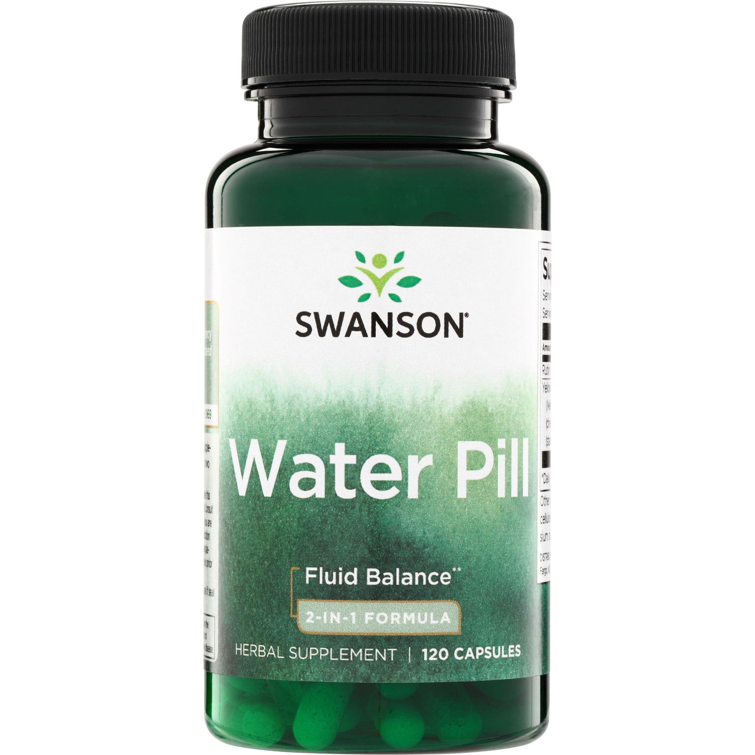 SWU221 | Swanson Water Pill bottle, Fluid Balance 2-in-1 Formula, herbal supplement, 120 capsules