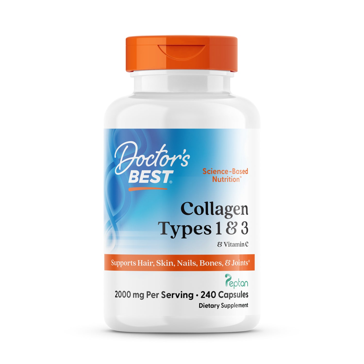 Doctor's BEST Collagen Types 1 and 3 supplement bottle front 500 mg 240 capsules