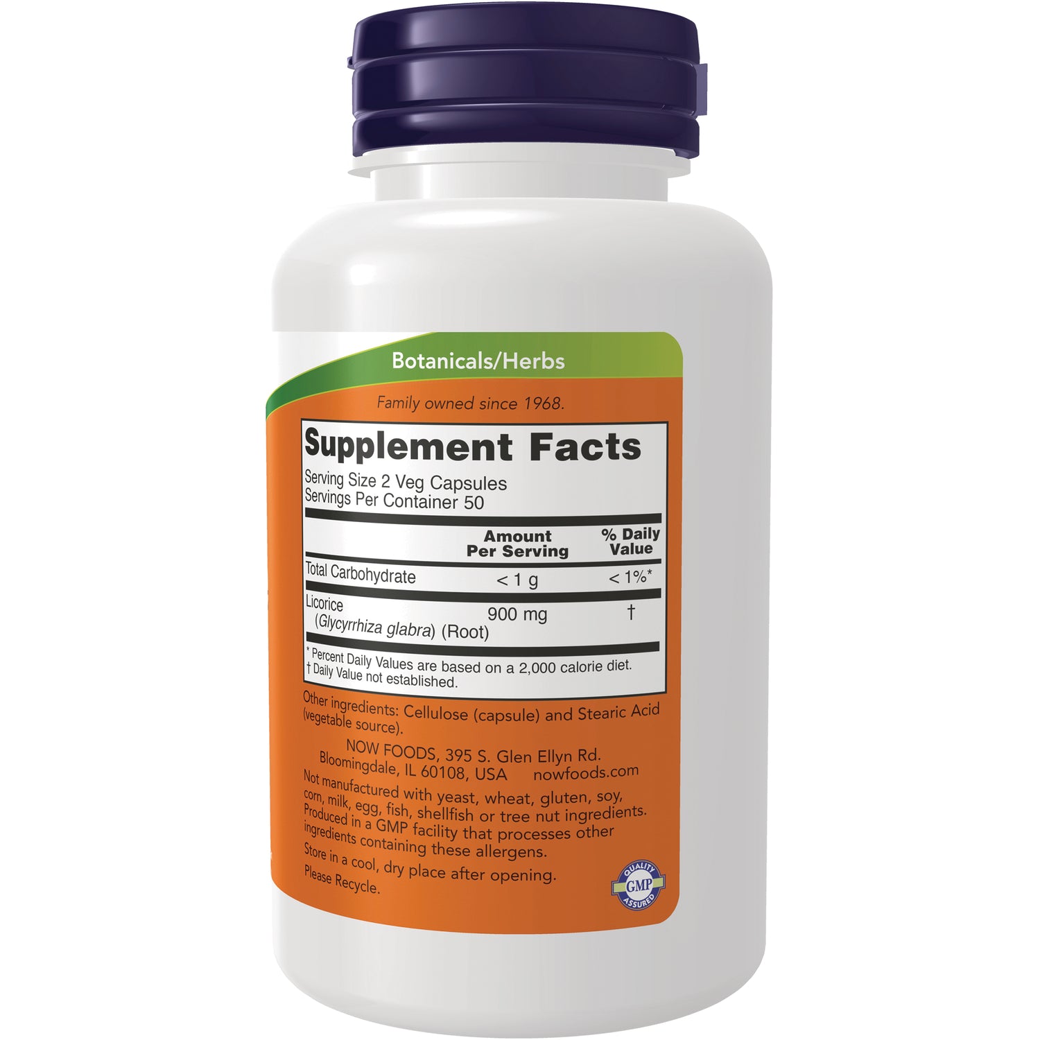 NWF554 | Back of white supplement bottle showing Supplement Facts panel and licorice 900 mg ingredients