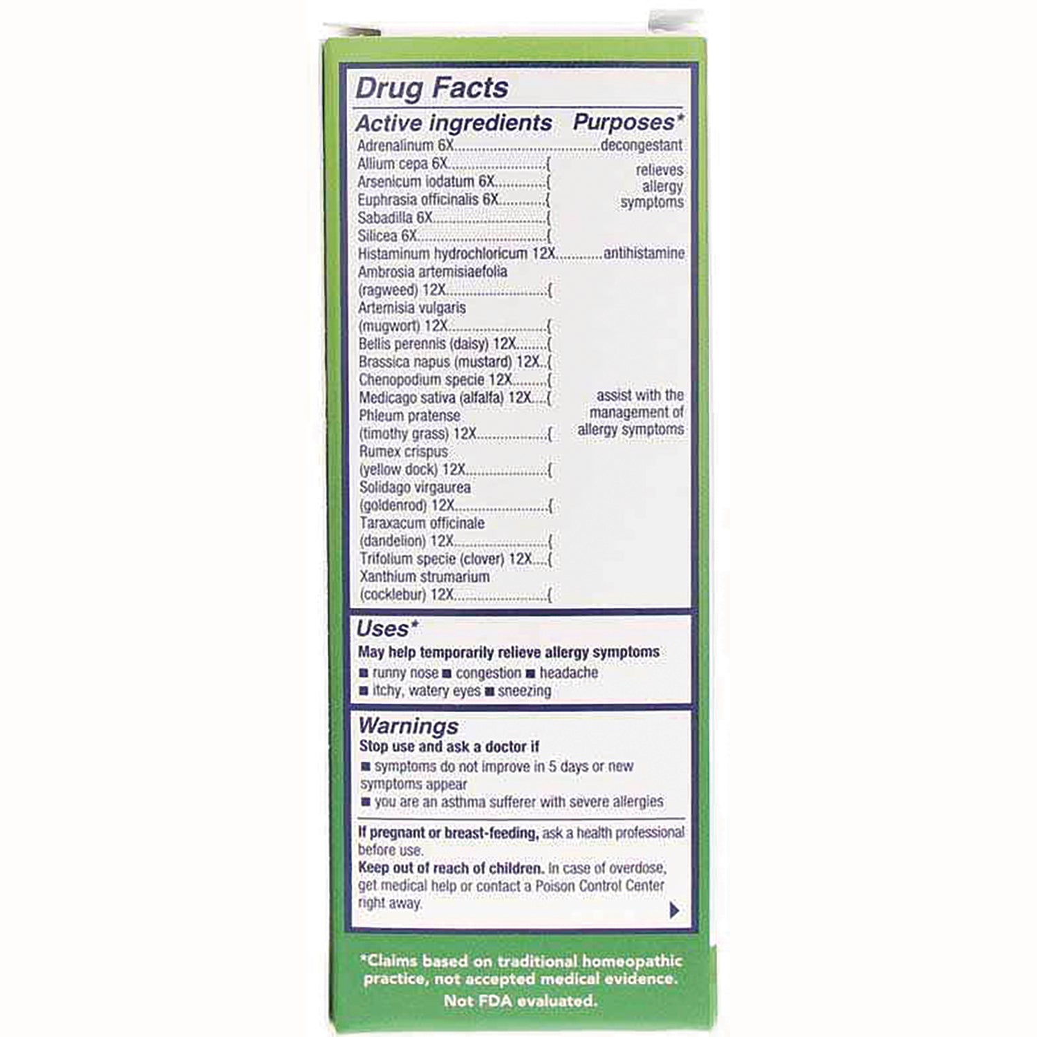 NTB041 | Back of product box showing Drug Facts, active ingredients list, uses and warnings