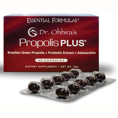 DRH005 | Dr. Ohhira's Propolis PLUS box with blister pack of dark softgel capsules labeled 60 capsules