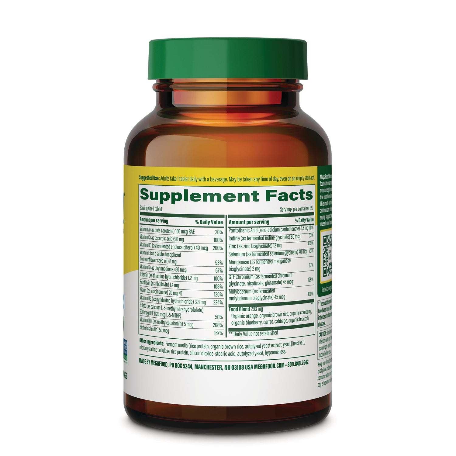 MGF146 | back of amber supplement bottle showing Supplement Facts label and ingredient panel