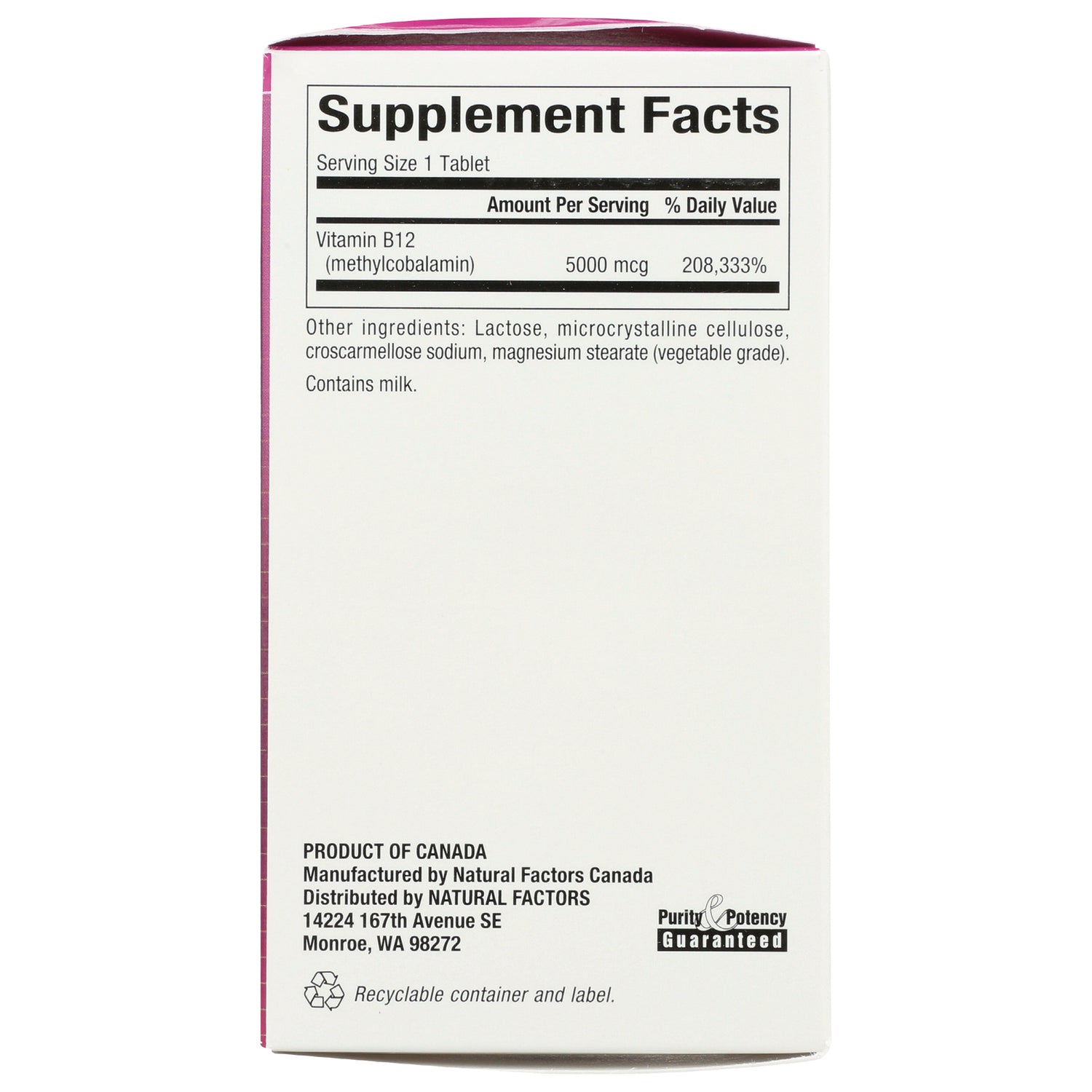 NFC058 | Supplement Facts panel, ingredient list, and manufacturing info on back of white product box