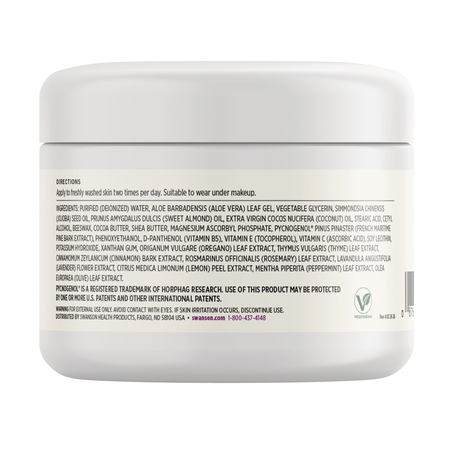 SW1466 | Back label with ingredients, directions, and warnings including www.P65Warnings.ca.gov