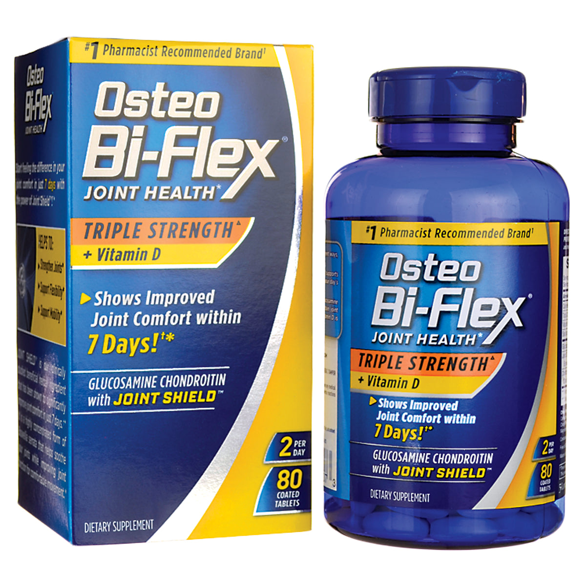 OBF008 | Osteo Bi-Flex Triple Strength with Vitamin D bottle and box showing 80 coated tablets