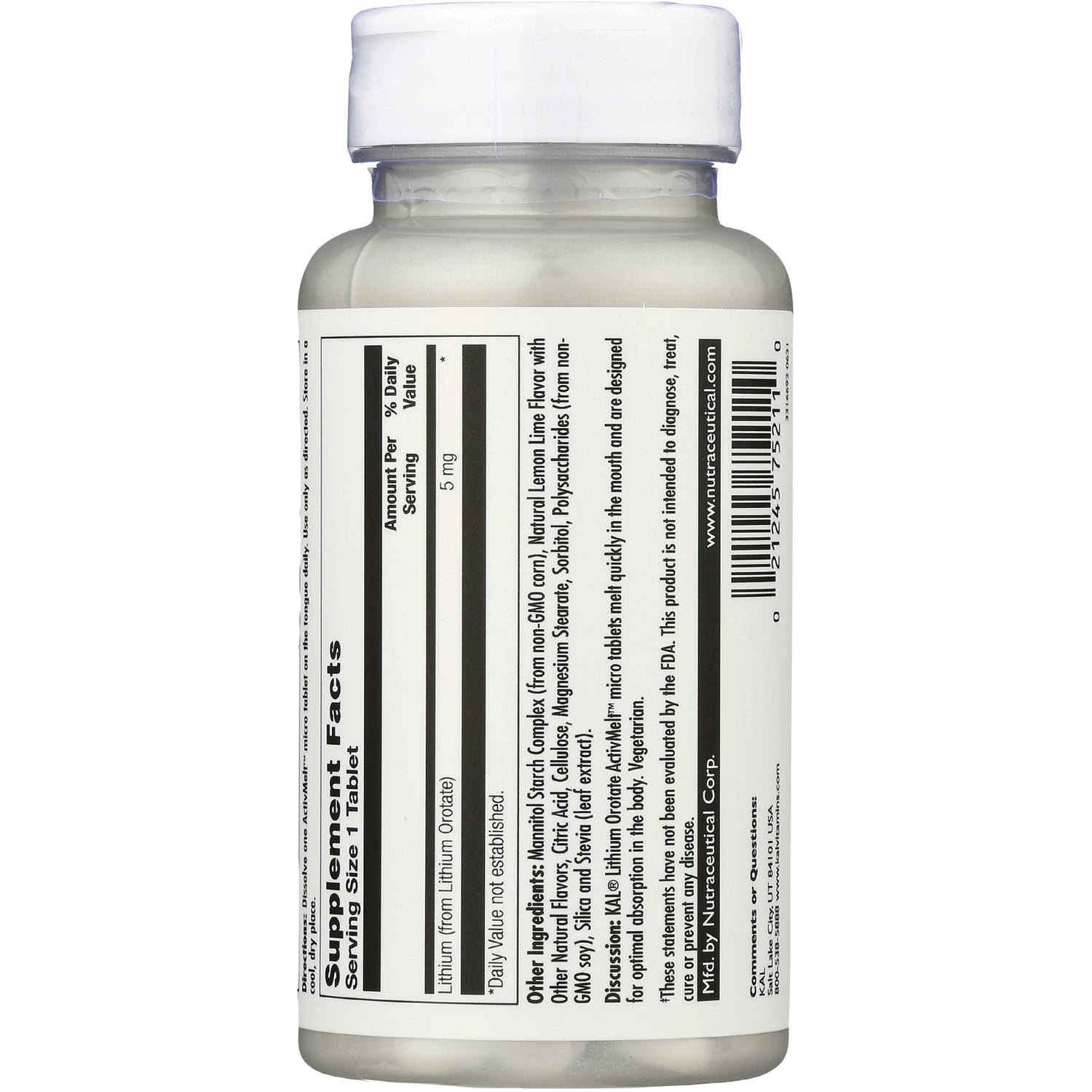 KL556 | Supplement facts panel and barcode on back of white supplement bottle