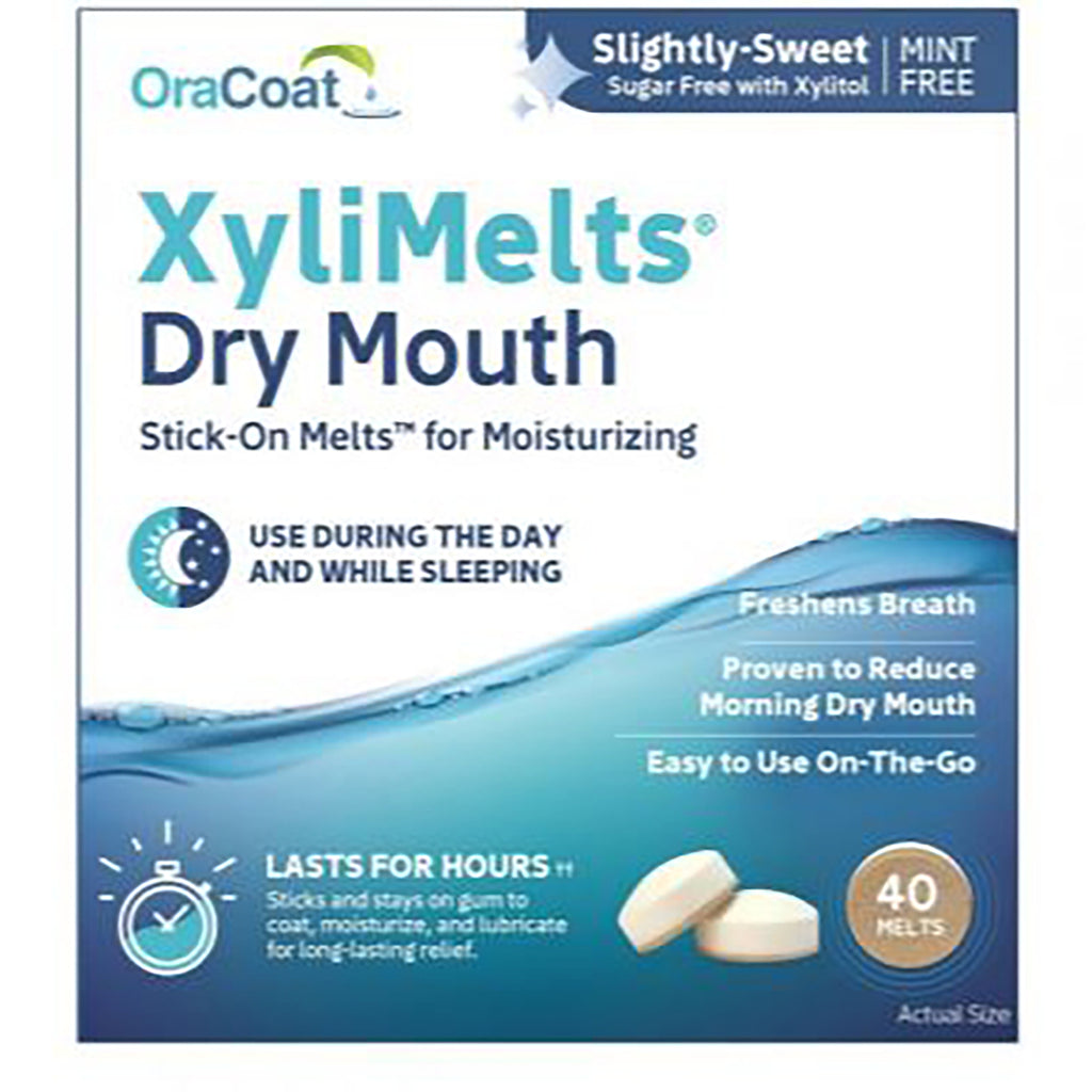 ORC001 | XyliMelts Dry Mouth stick-on melts packaging showing two melts, 40 melts, mint free - Thumbnail