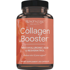 RSA001 | Reserveage Beauty Collagen Booster bottle front label with Hyaluronic Acid & Resveratrol, 60 capsules