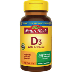 NTM141 | Nature Made D3 1000 IU (25 mcg) dietary supplement bottle, 100 tablets