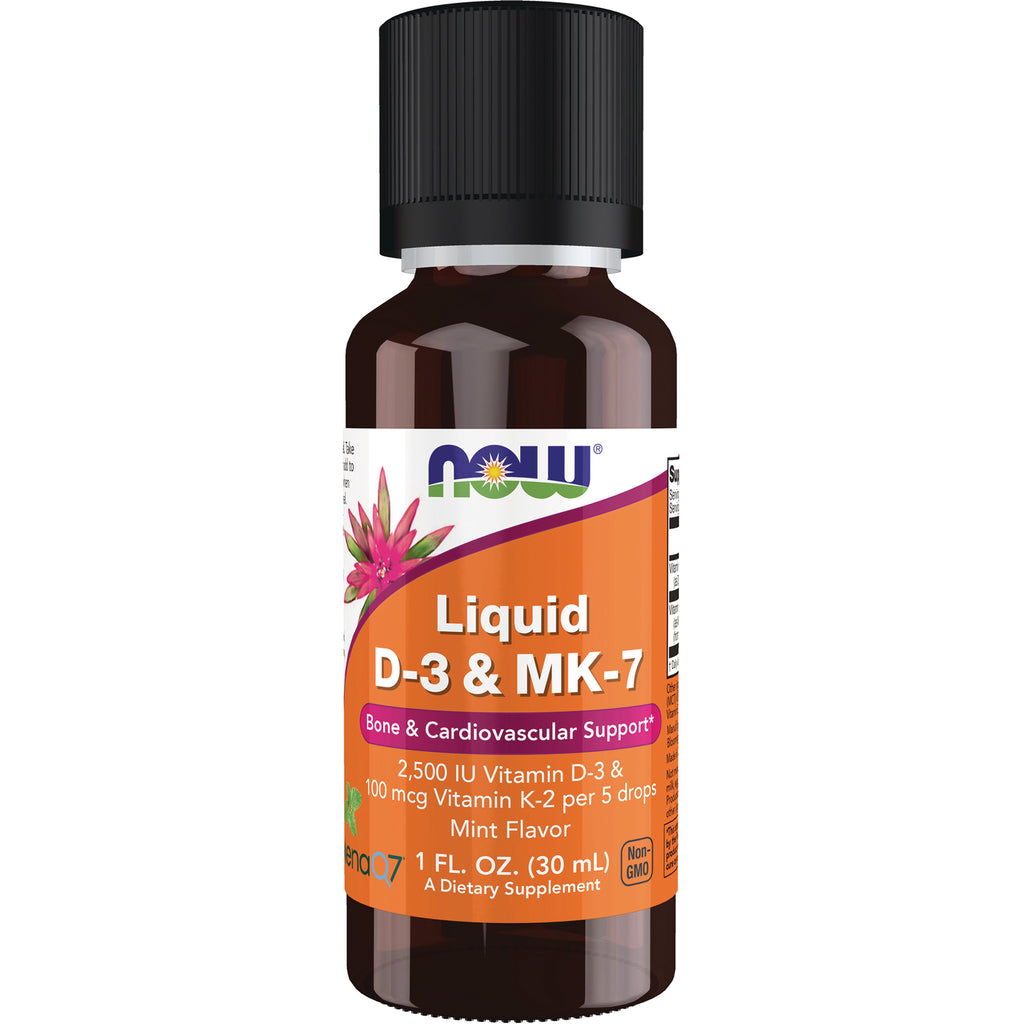 NWF1464 | NOW Liquid D-3 & MK-7 mint flavor 1 fl oz bottle front label - Thumbnail