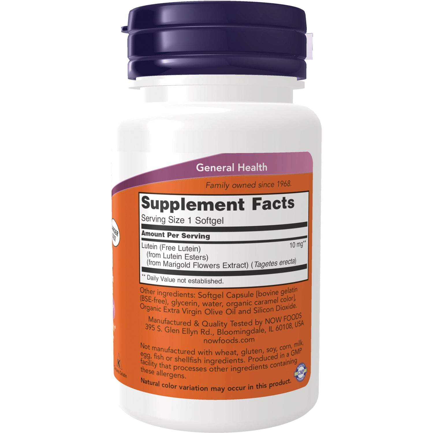 NWF330 | Back of white supplement bottle showing Supplement Facts panel and ingredient and manufacturing text