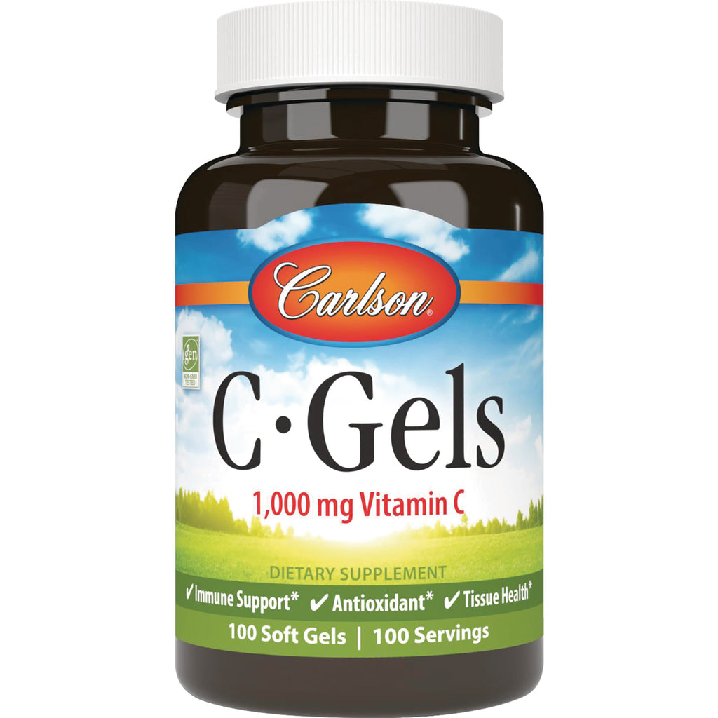CSN091 | Carlson C-Gels 1,000 mg Vitamin C brown bottle with white cap, label shows 100 soft gels - Thumbnail