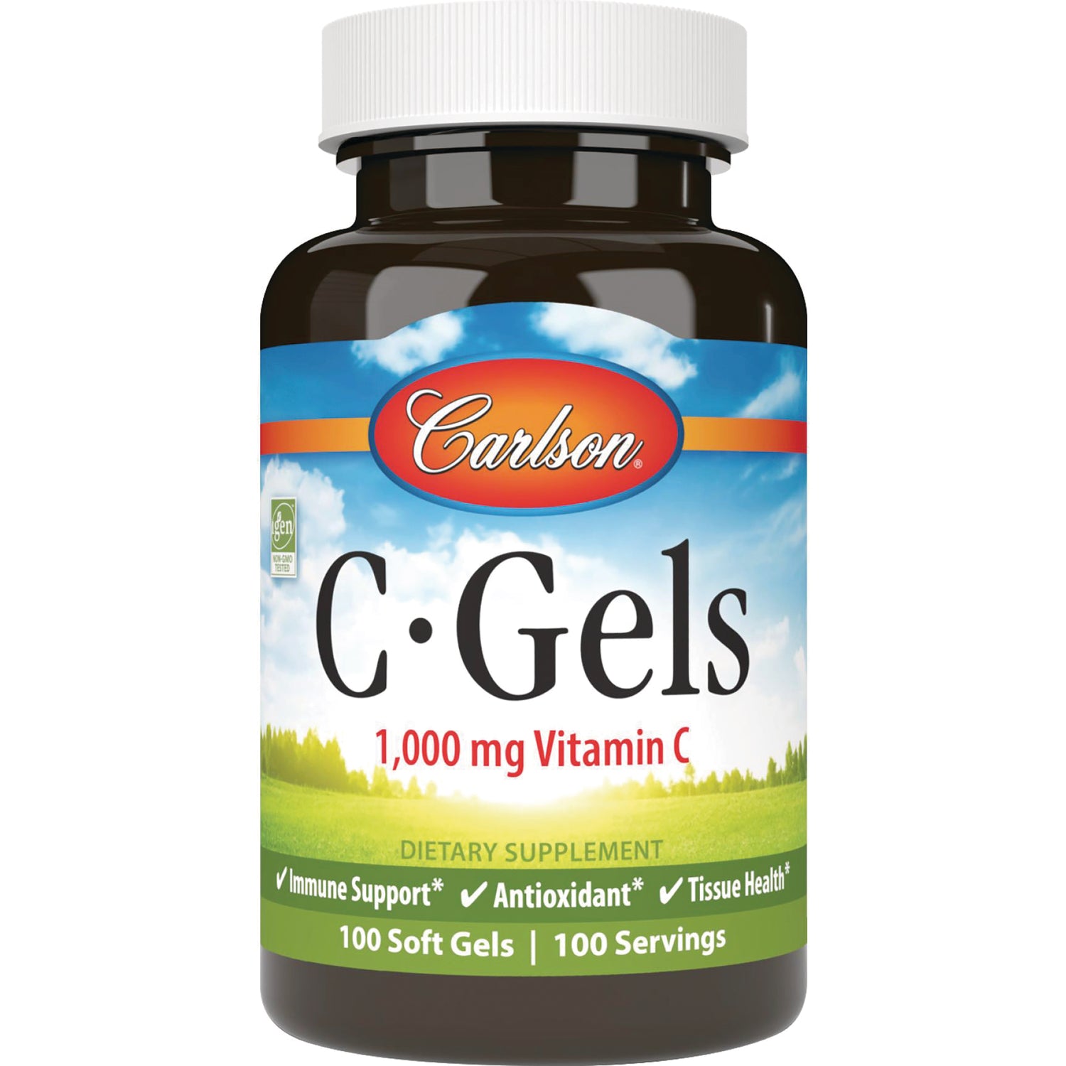 CSN091 | Carlson C-Gels 1,000 mg Vitamin C brown bottle with white cap, label shows 100 soft gels