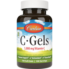 CSN091 | Carlson C-Gels 1,000 mg Vitamin C brown bottle with white cap, label shows 100 soft gels