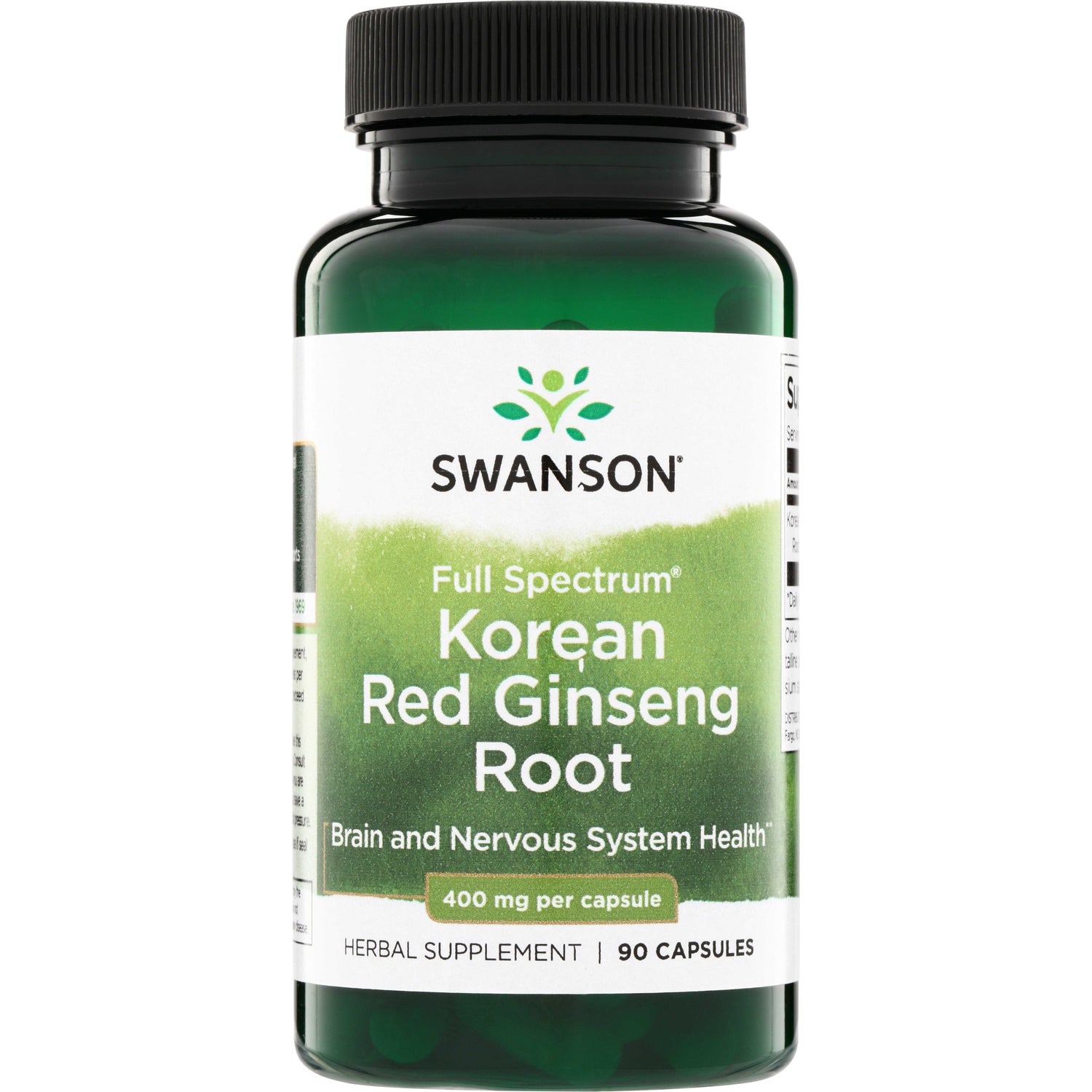 SW1136 | Swanson Korean Red Ginseng Root, Full Spectrum, 400 mg per capsule, 90 capsules bottle
