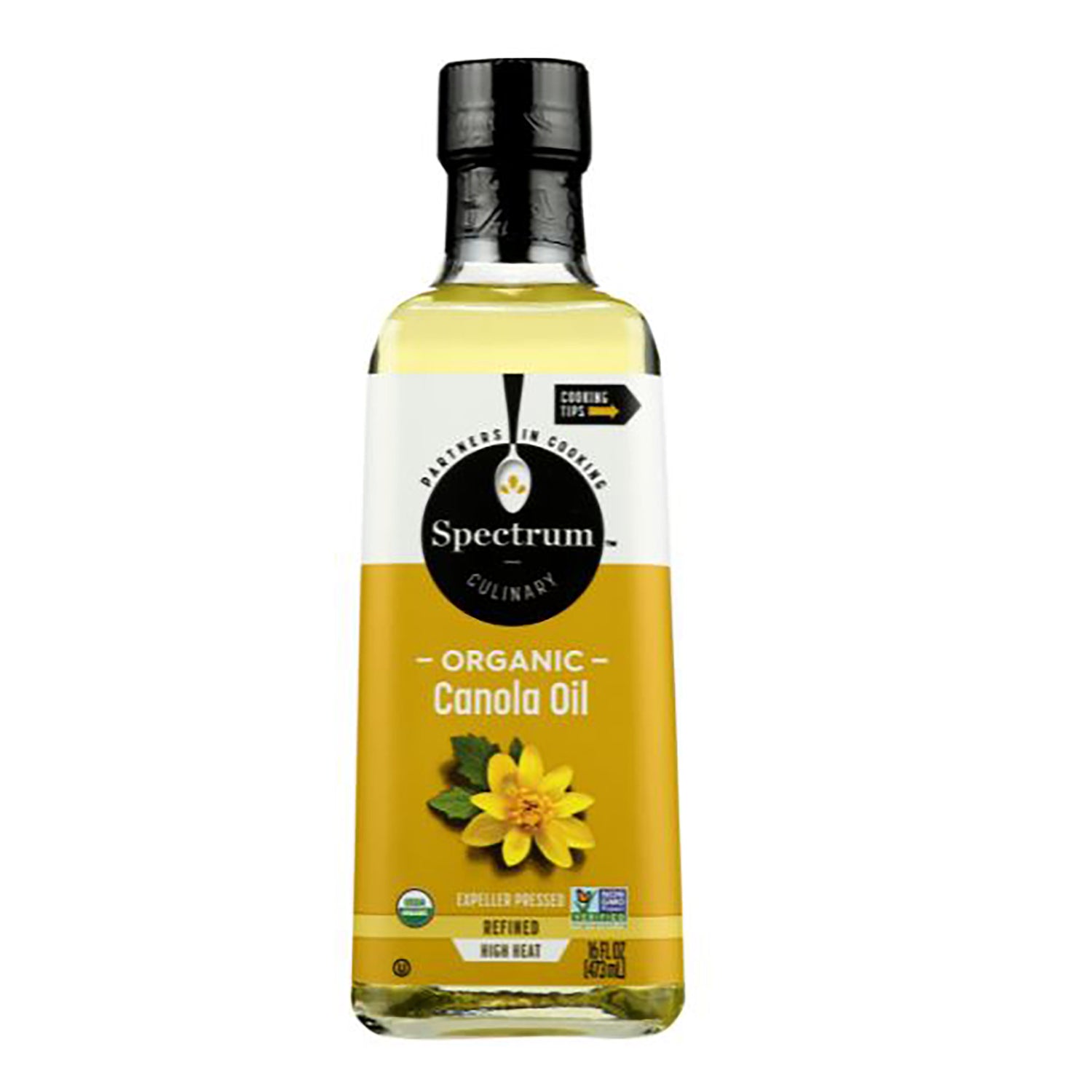 SP046 | Spectrum Culinary Organic Canola Oil bottle, expeller pressed refined high heat, 16 fl oz