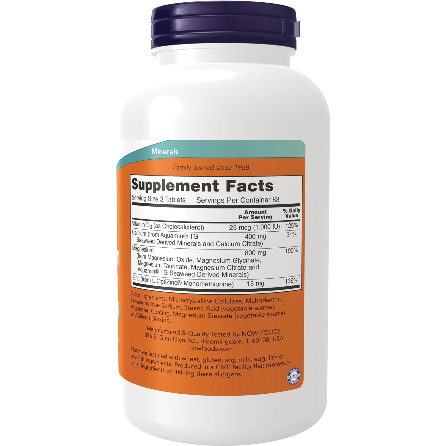 NWF1250 | Back of white supplement bottle showing Supplement Facts panel and ingredient information on orange label
