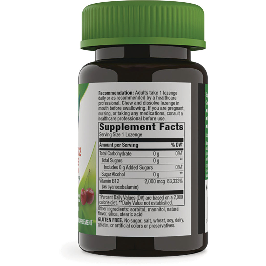 NW321 | back of brown supplement bottle showing Supplement Facts panel and directions, Vitamin B12 2,000 mcg - Thumbnail