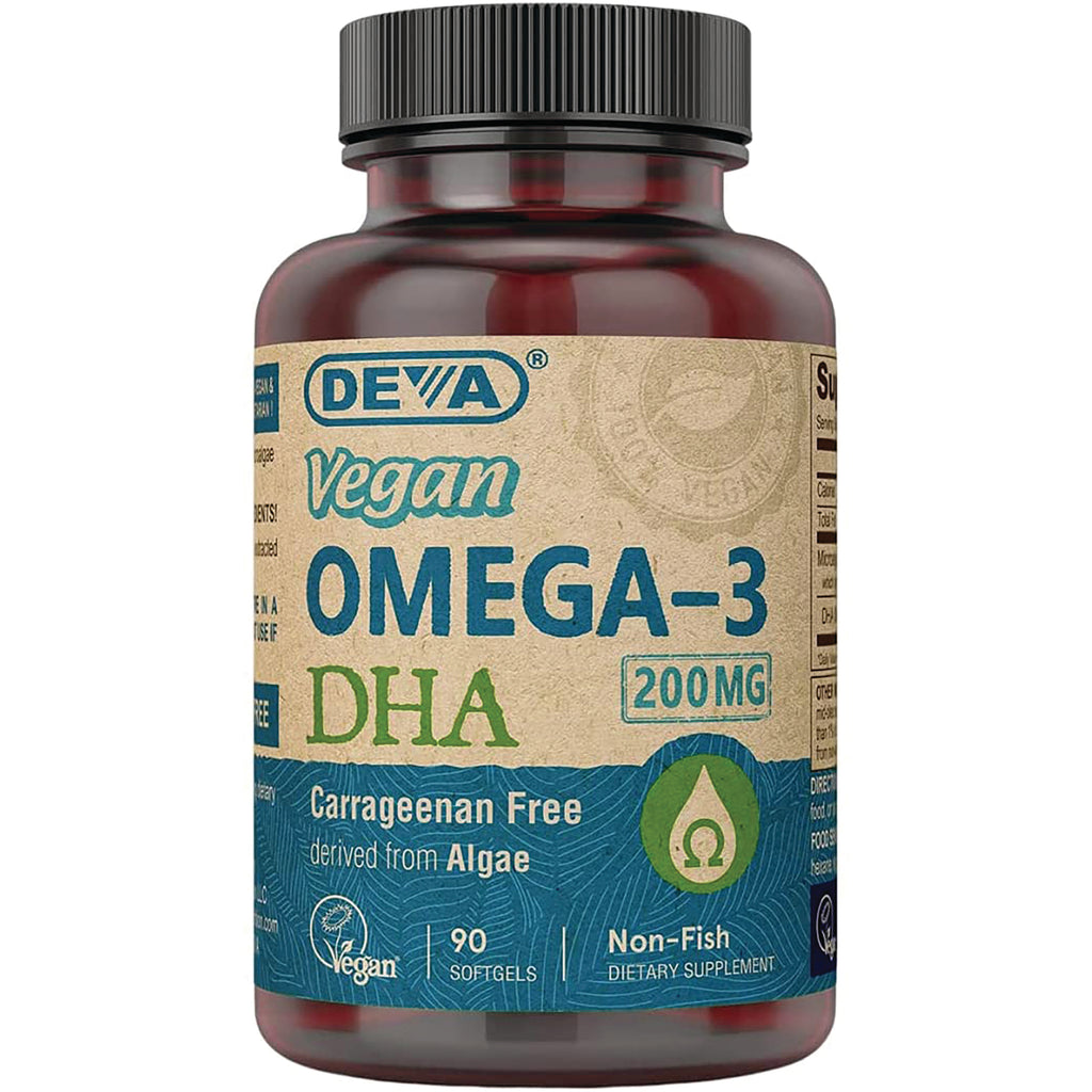 DEV004 | DEVA Vegan Omega-3 DHA 200 mg softgels bottle, non-fish algae-derived supplement, 90 count - Thumbnail