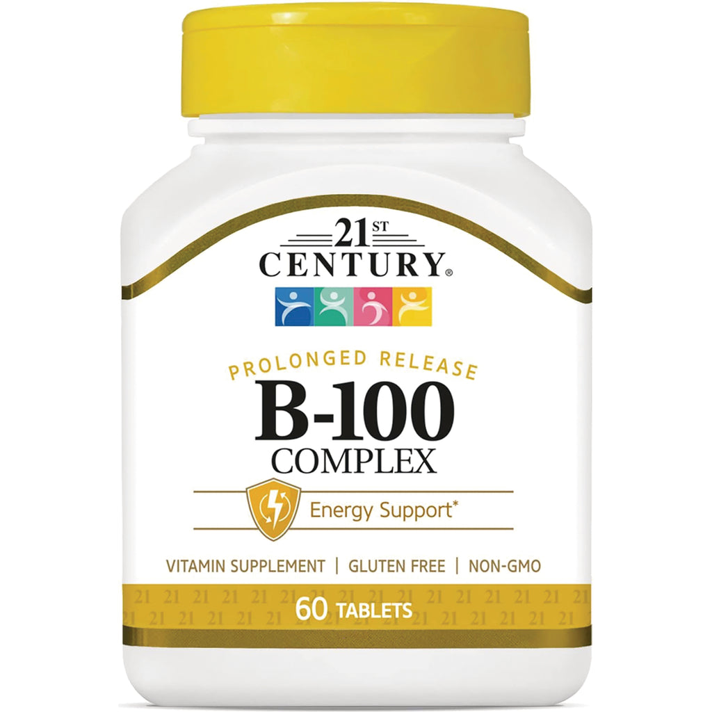 CNT164 | 21st Century B-100 Complex prolonged release vitamin supplement bottle, 60 tablets, energy support, gluten free non-GMO - Thumbnail