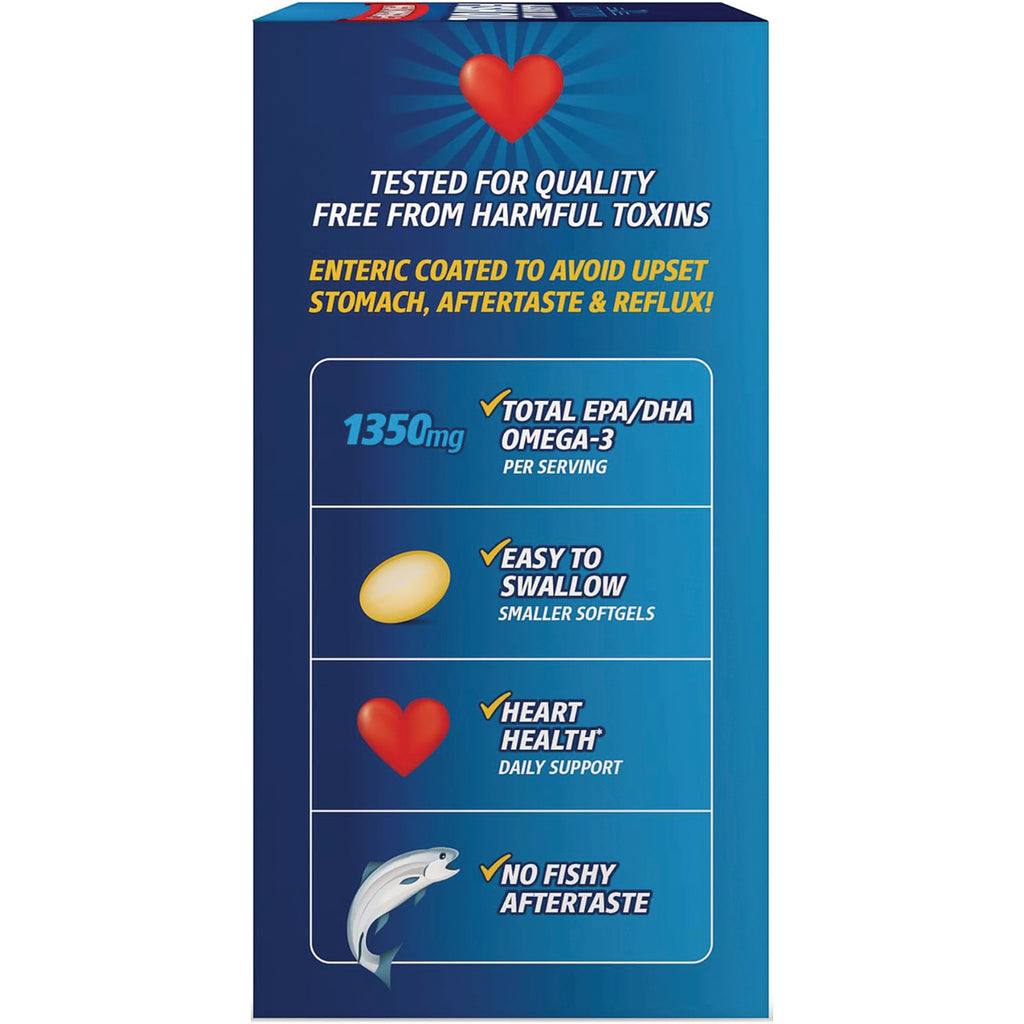 CNT008 | back panel listing 1350mg total EPA/DHA omega-3 per serving, easy to swallow softgels, heart health support, no fishy aftertaste - Thumbnail