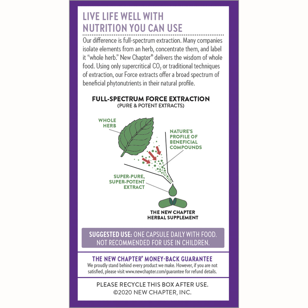 NWC286 | back of herbal supplement box showing full-spectrum extraction infographic, suggested use instructions and recycling info - Thumbnail