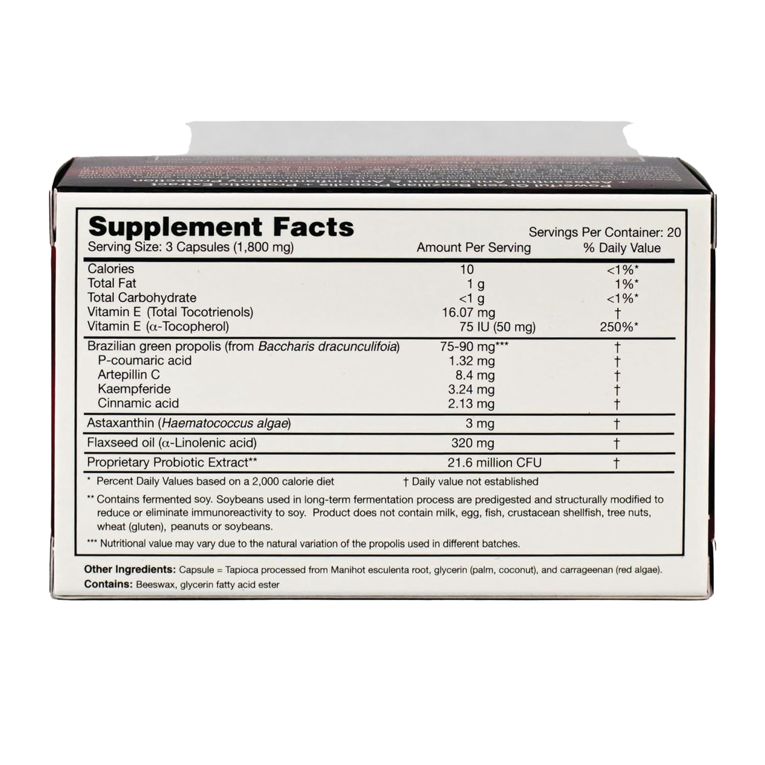 DRH005 | Supplement Facts panel on box showing serving size 3 capsules and listed ingredient amounts