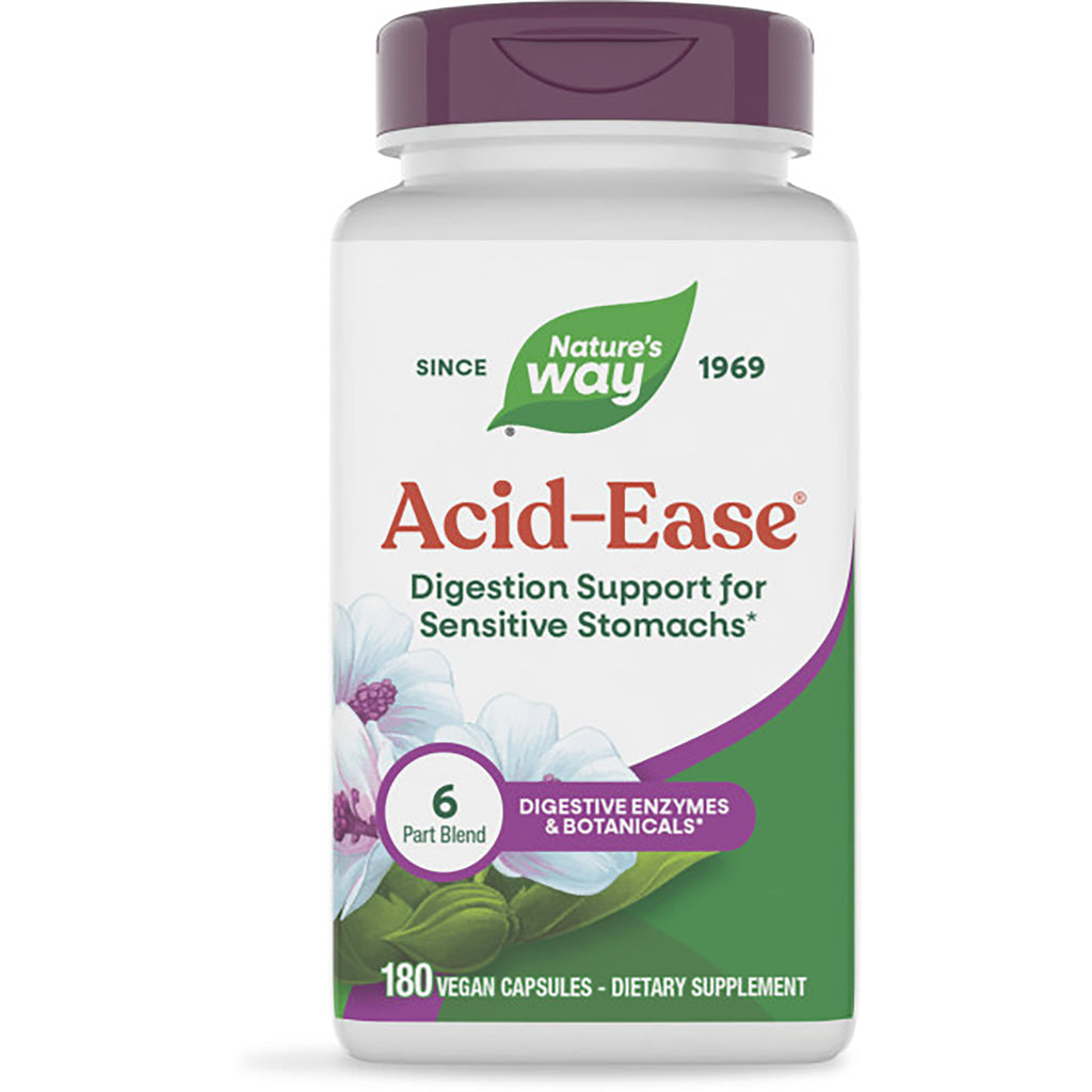 ET314 | Nature's Way Acid Ease dietary supplement bottle front label, 180 vegan capsules - Thumbnail
