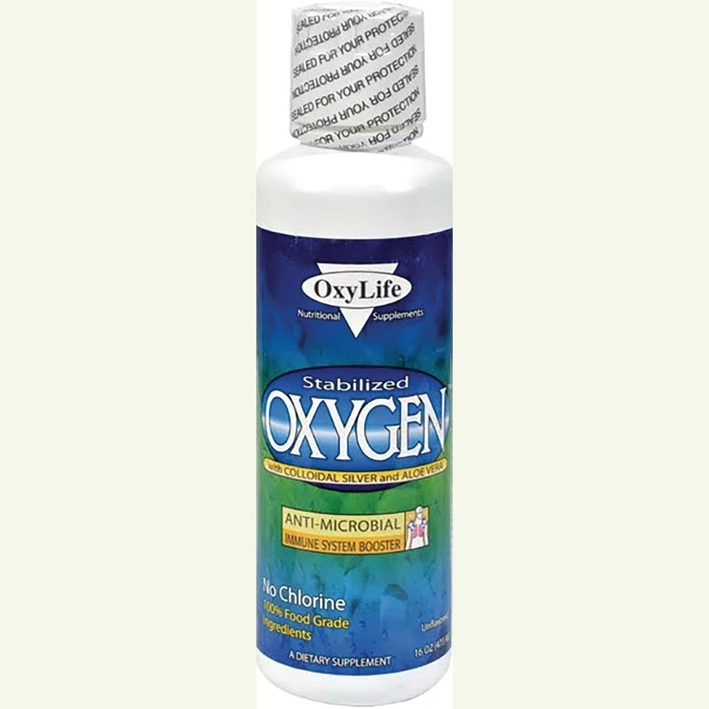 OXY005 | OxyLife Stabilized Oxygen supplement bottle labeled anti-microbial immune system booster - Thumbnail