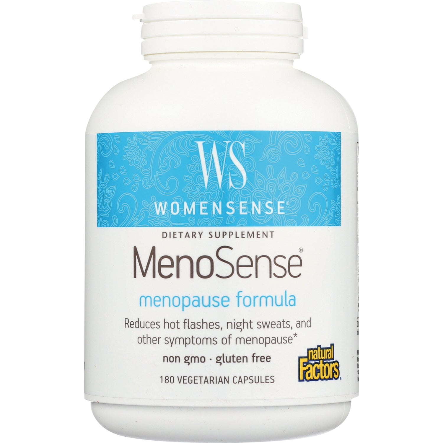 NFC112 | MenoSense menopause formula bottle with Womensense blue label, 180 vegetarian capsules