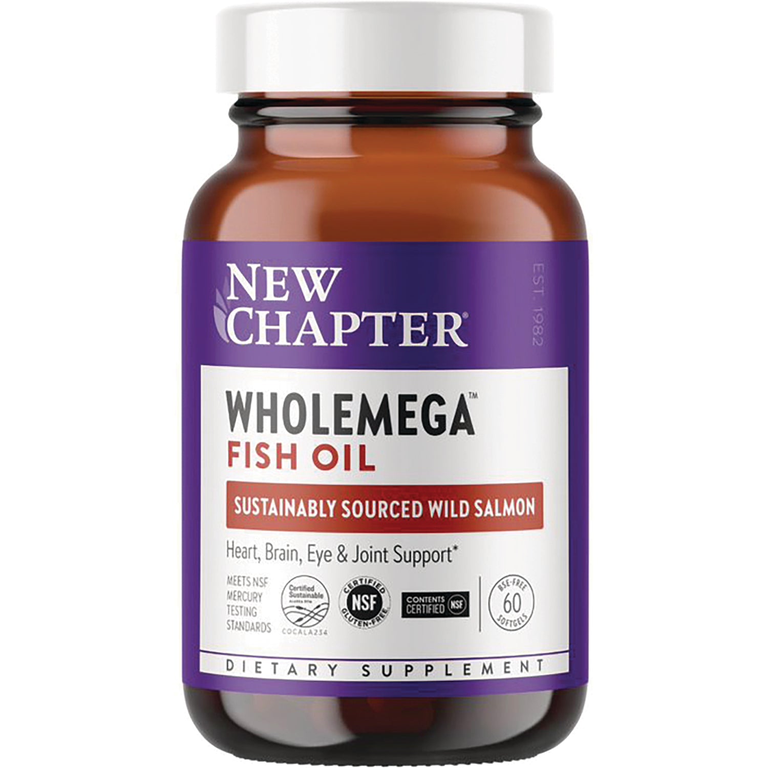 NWC110 | New Chapter Wholemega fish oil bottle, sustainably sourced wild salmon, 60 softgels