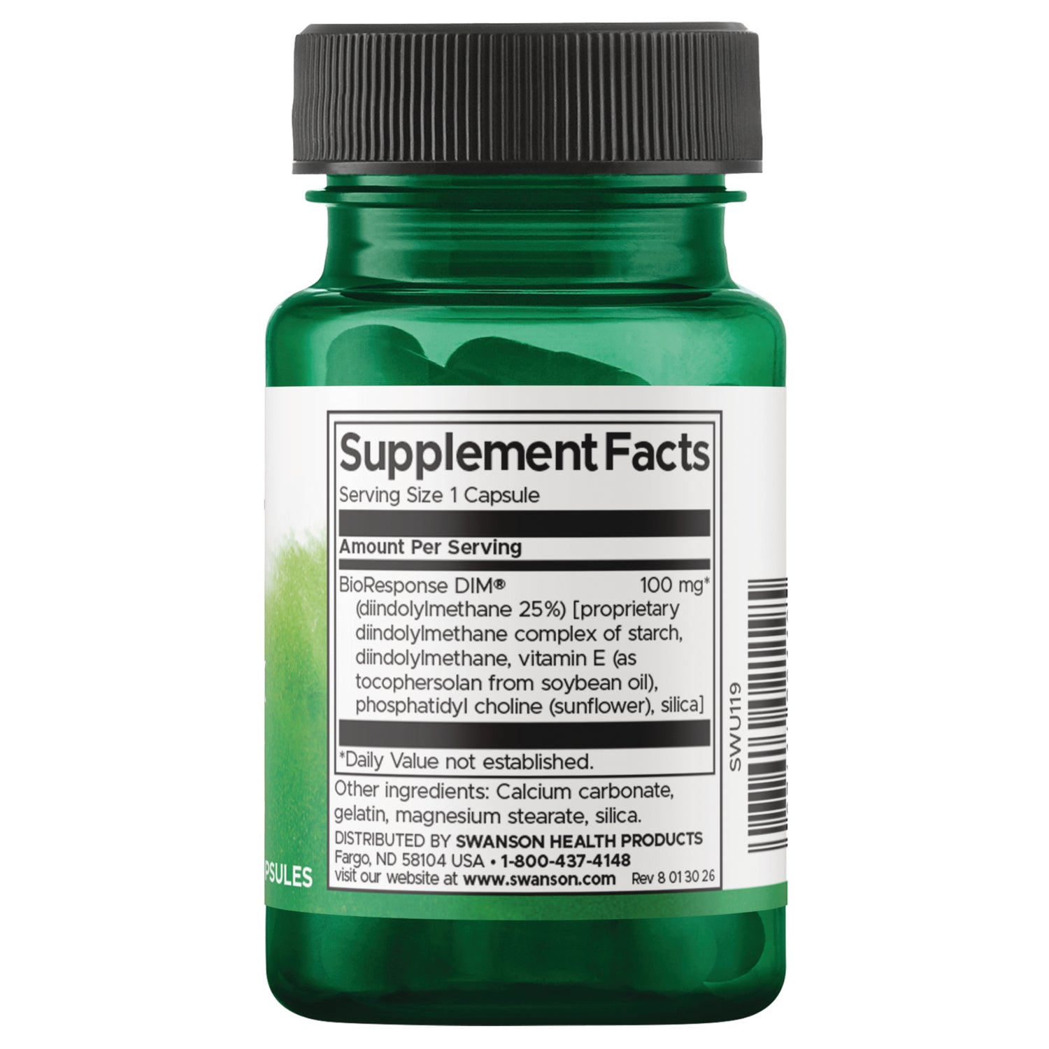 SWU119 | Back label with supplement facts and serving information