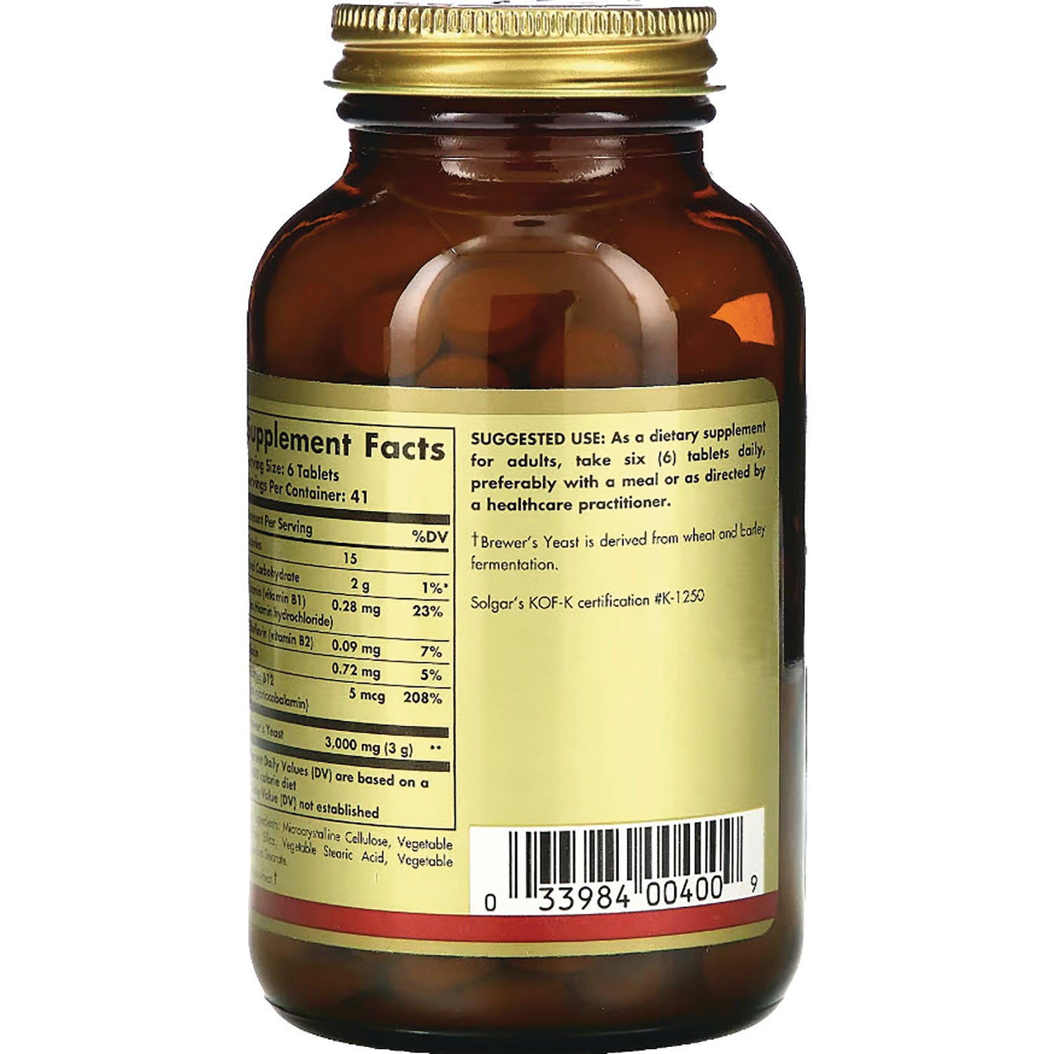 SLG263 | back label of amber supplement bottle showing supplement facts panel, suggested use text, and barcode