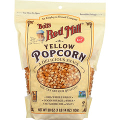 BOB344 | Bob's Red Mill yellow popcorn kernels bag with clear window showing kernels, 30 oz