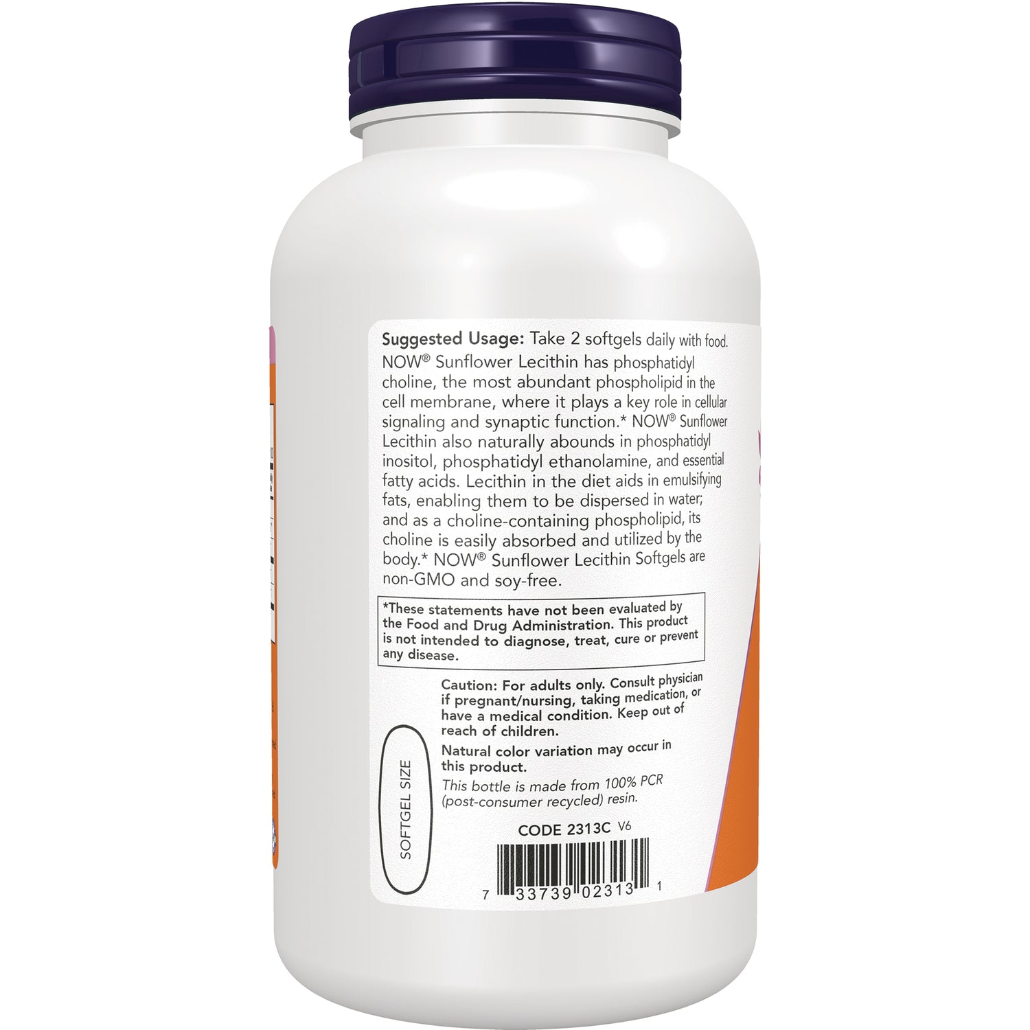 NWF1306 | back label of white supplement bottle showing suggested usage, caution text and barcode