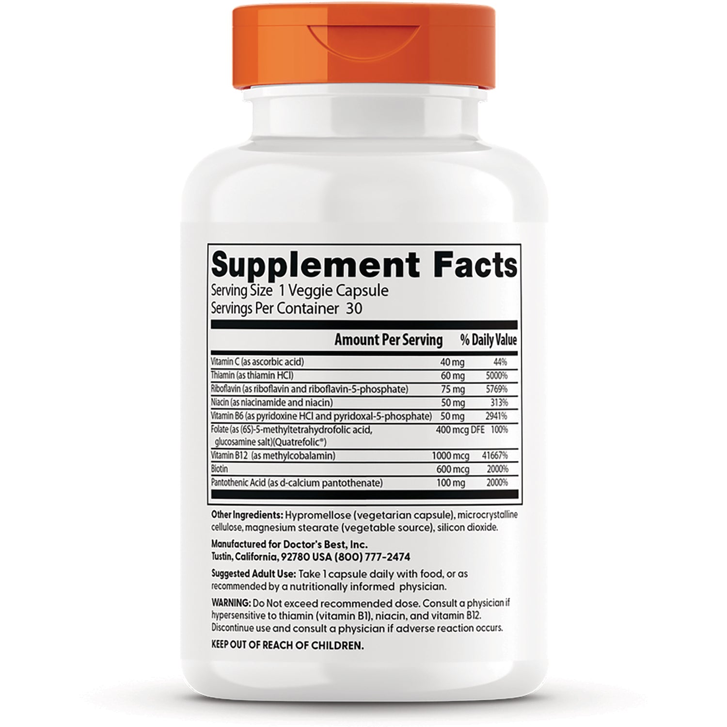 DB225 | back of white supplement bottle showing Supplement Facts panel with ingredients and warnings