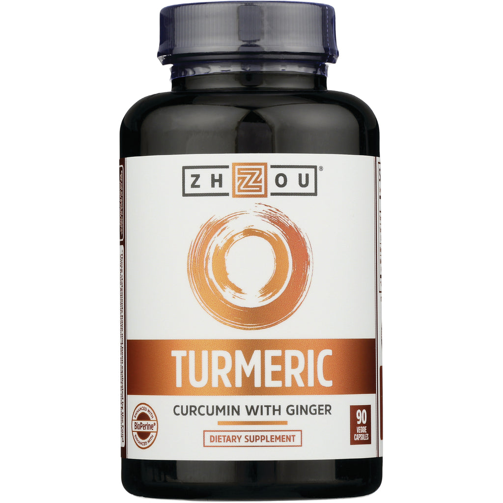 ZOU017 | Zhou Turmeric Curcumin with Ginger, 90 veggie capsules bottle, front label - Thumbnail