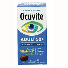 BNL015 | Ocuvite Adult 50+ front box with Vitamin D dietary supplement, 50 mini soft gels