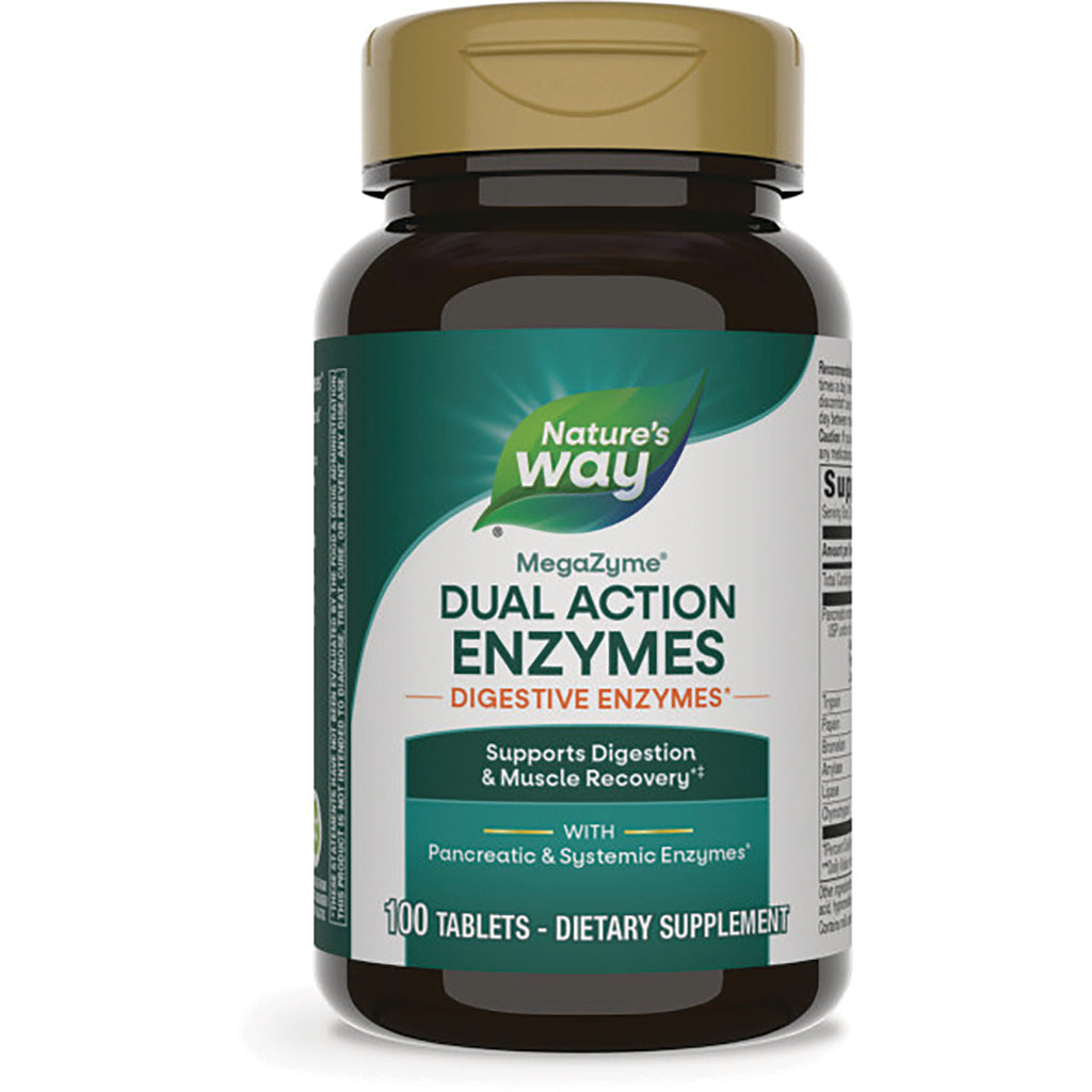ET375 | Nature's Way Dual Action Enzymes digestive supplement bottle, 100 tablets - Thumbnail