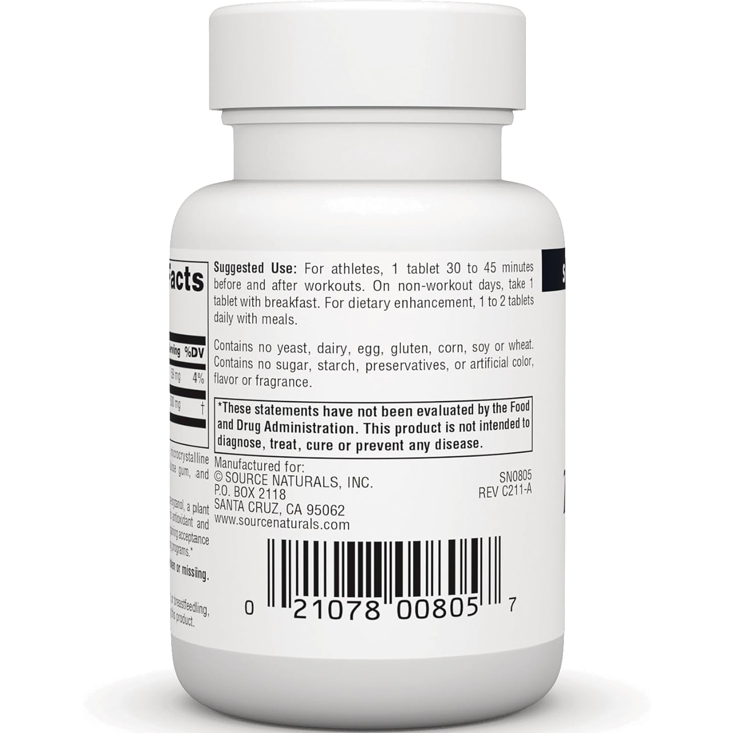 SN433 | Supplement bottle back label with Suggested Use, FDA disclaimer, and barcode