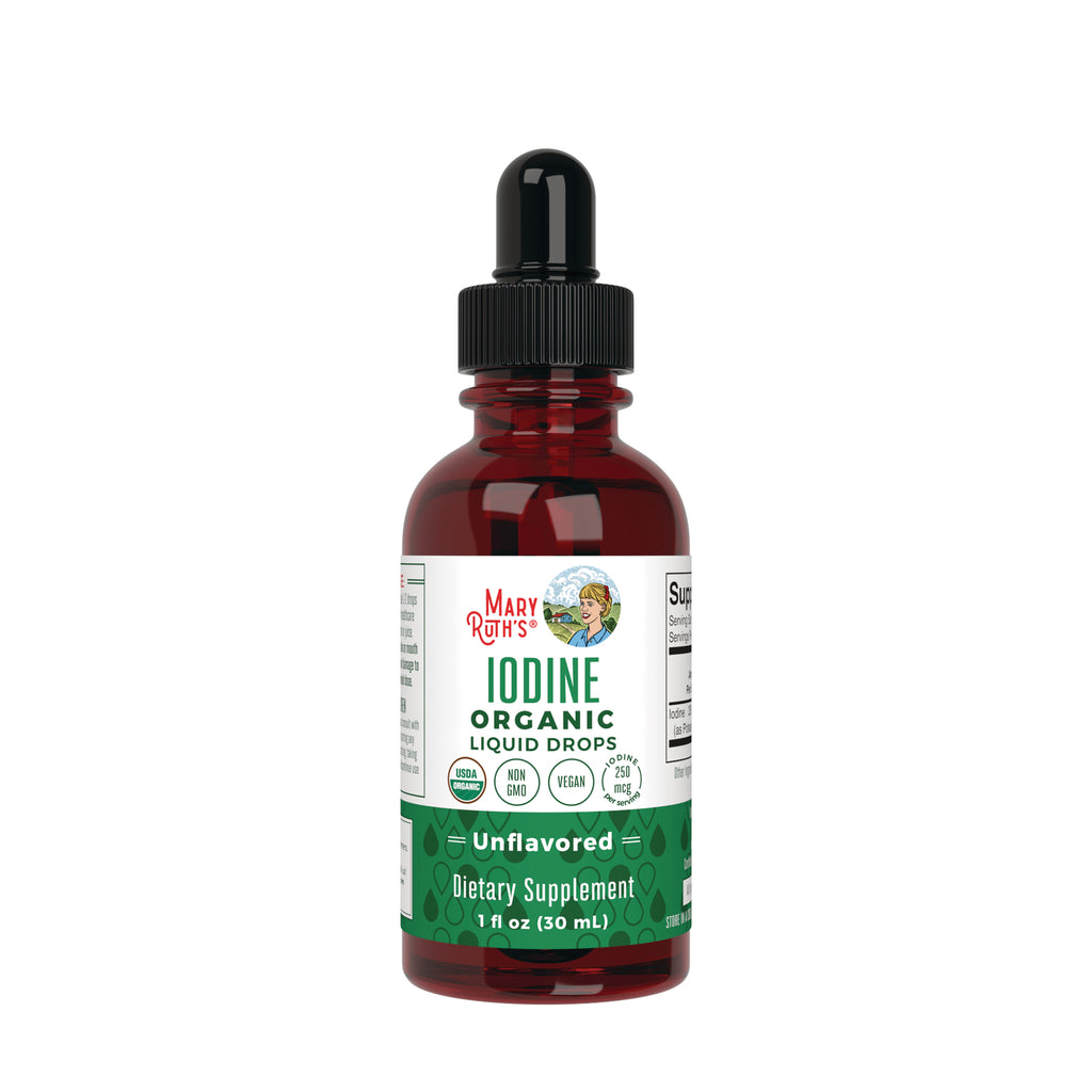 MRR030 | Amber dropper bottle of MaryRuth's IODINE organic liquid drops, unflavored dietary supplement, 1 fl oz - Thumbnail