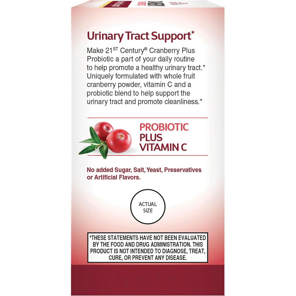 CNT271 | Back panel showing Urinary Tract Support benefits, cranberry image, probiotic plus vitamin C and actual size circle - Thumbnail