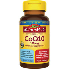 NTM149 | Nature Made CoQ10 100 mg bottle front, black pepper extract, 30 softgels