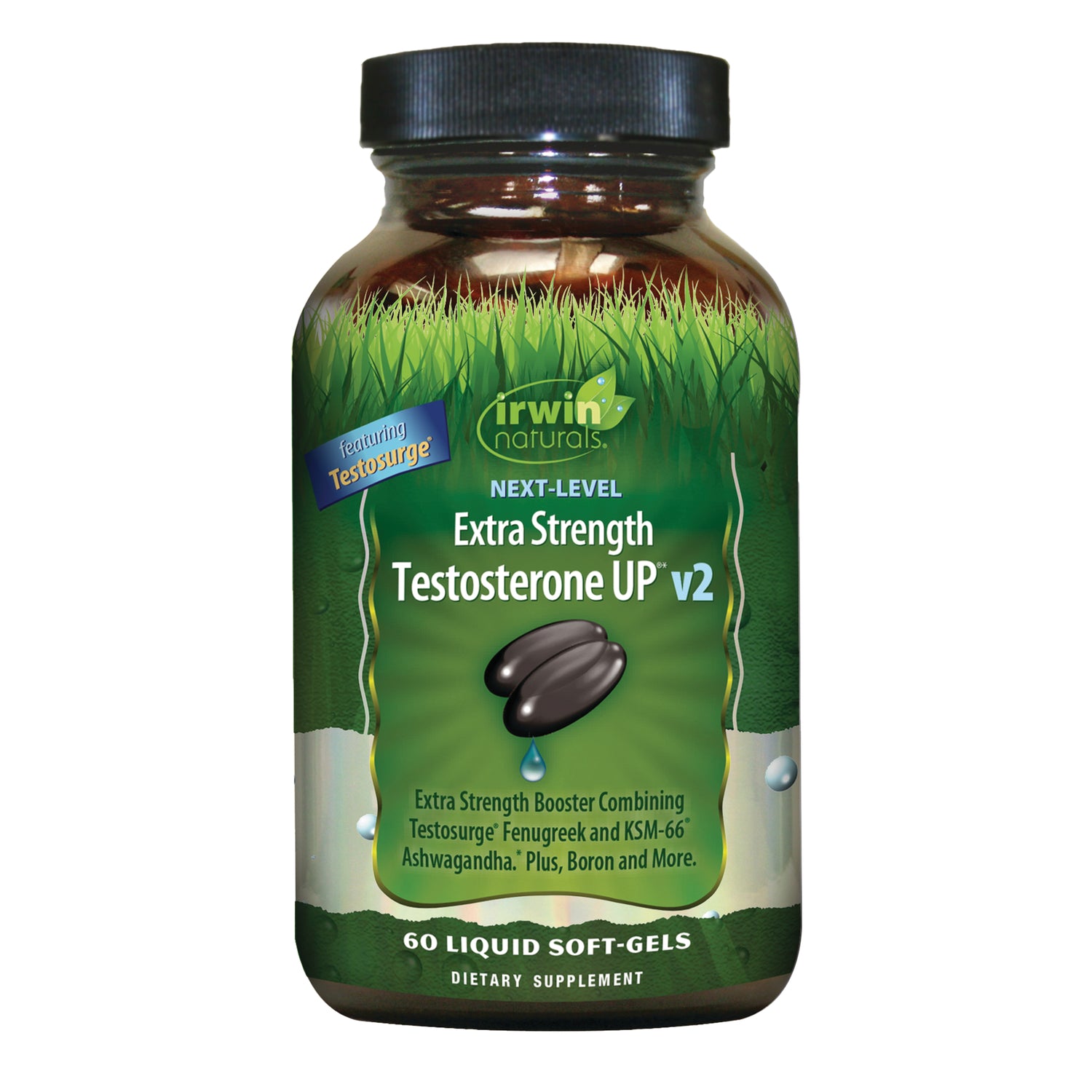 IR290 | Irwin Naturals Extra Strength Testosterone UP v2 bottle with 60 liquid soft-gels label