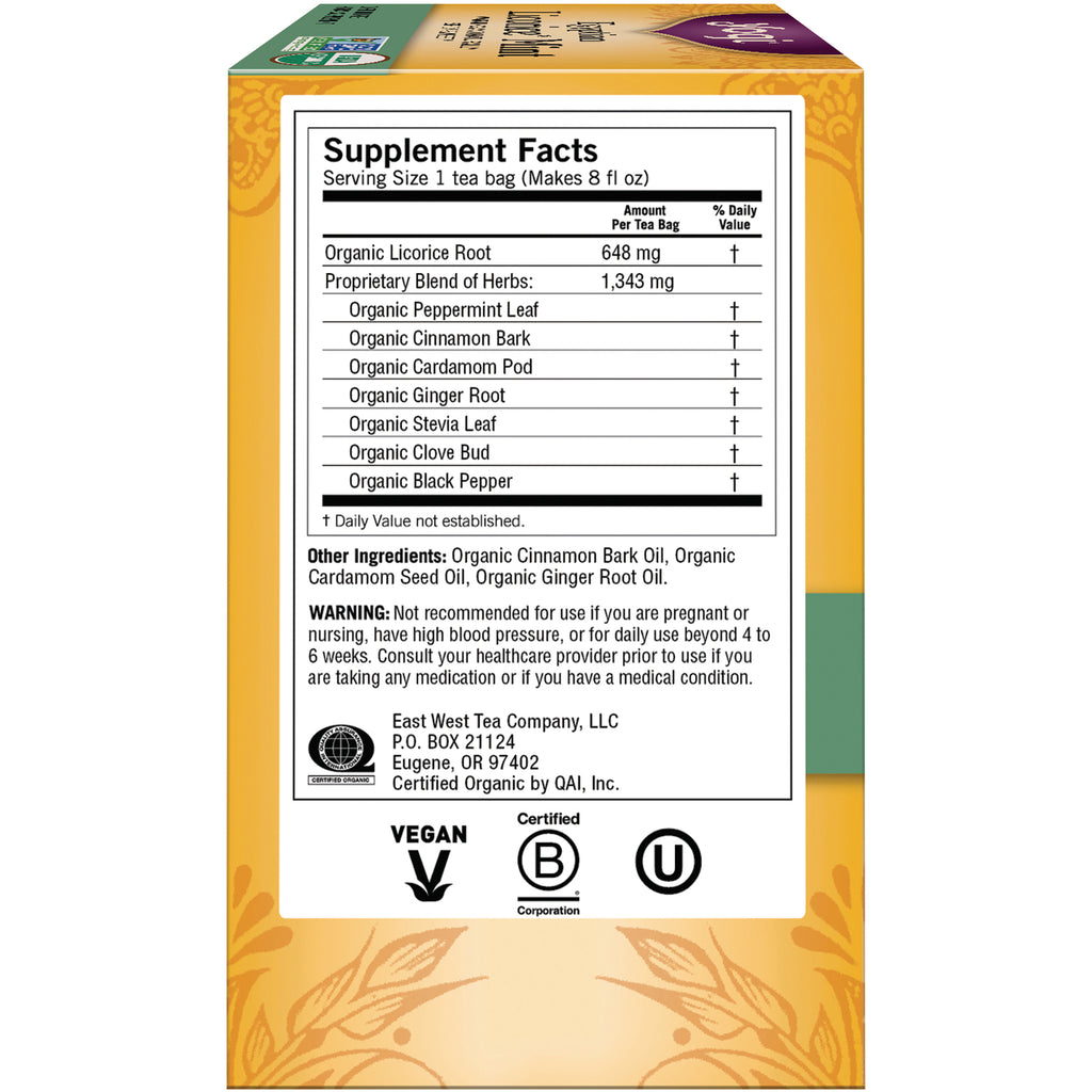 AHW008 | Back panel with Supplement Facts and ingredients for organic licorice root tea bags - Thumbnail
